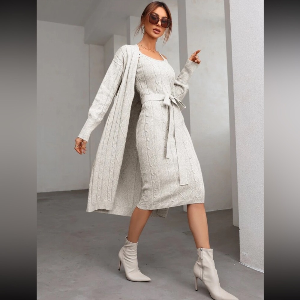SHEIN cable knit sweater dress and cardigan
